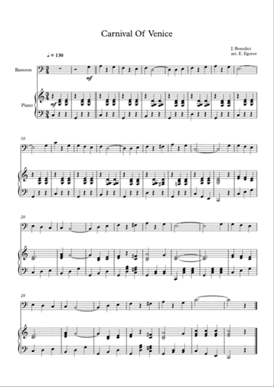 Carnival Of Venice, Julius Benedict, For Bassoon & Piano