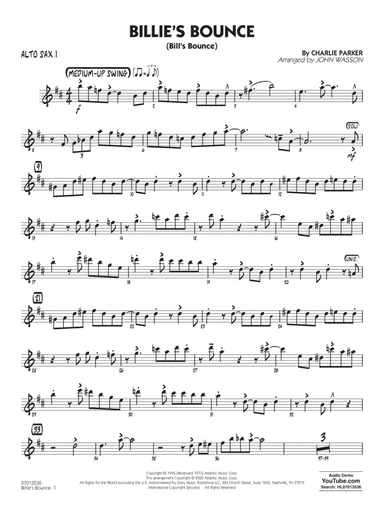 Billie's Bounce (arr. John Wasson) - Alto Sax 1