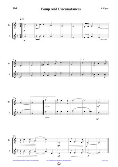 Pomp and Circumstances (easy brass duet Nb. 4 - Bb/F)