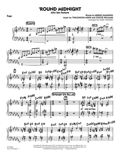'Round Midnight (arr. Mike Tomaro) - Piano