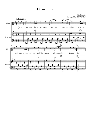Clementine - Viola + Piano Accompaniment