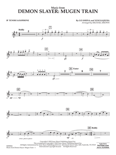 Music from Demon Slayer: Mugen Train (arr. Michael Brown) - Bb Tenor Saxophone
