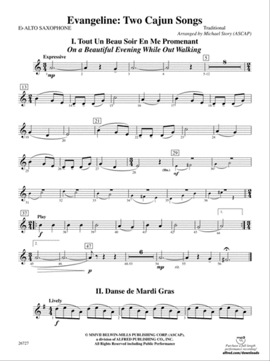 Evangeline: Two Cajun Songs: E-flat Alto Saxophone