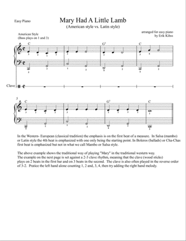 Mary Had a Little Lamb - American and Latin Style - Easy Piano