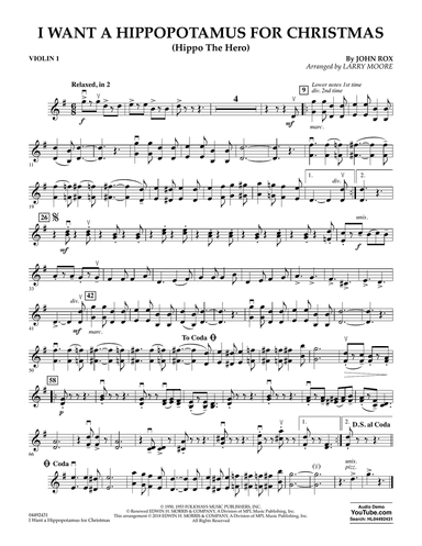 I Want A Hippopotamus For Christmas (arr. Larry Moore) - Violin 1