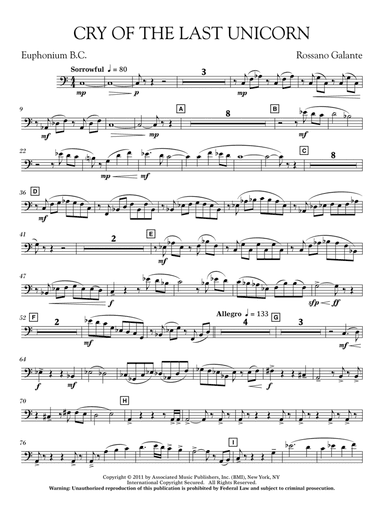 Cry Of The Last Unicorn - Euphonium in Bass Clef