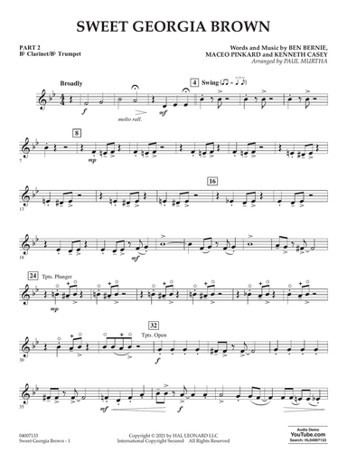 Sweet Georgia Brown (arr. Paul Murtha) - Pt.2 - Bb Clarinet/Bb Trumpet