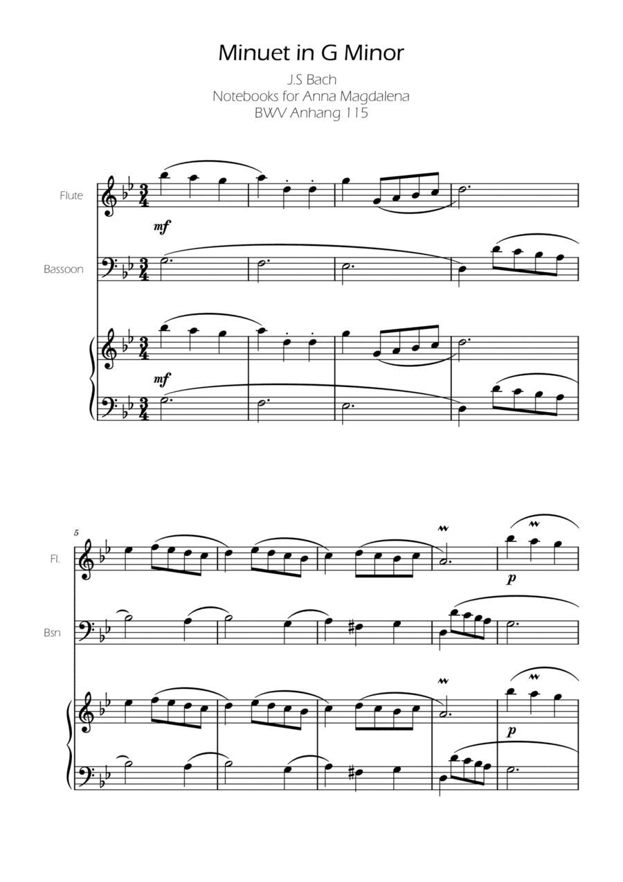Minuet in G minor BWV Anh. 115 - Bach - Flute and Basson