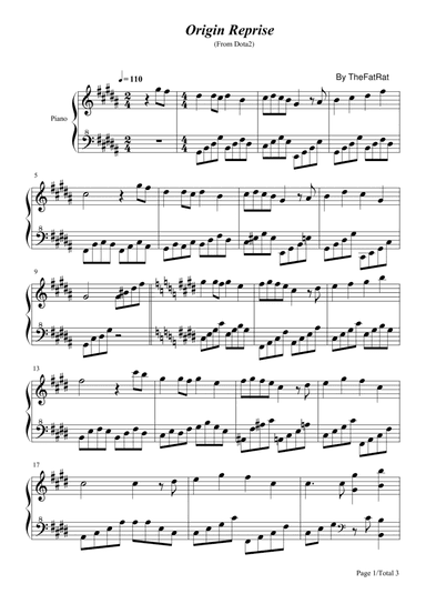 Origin Reprise,TheFatRat,From Dota2,Piano Solo Sheet