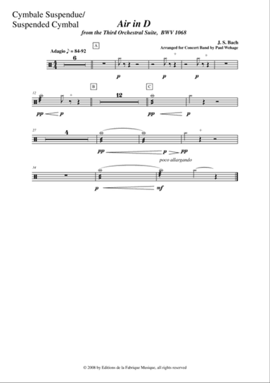 Johann Sebastian Bach/Wehage, Air in D from the Third orchestral suite, BWV 1068 arranged for concer