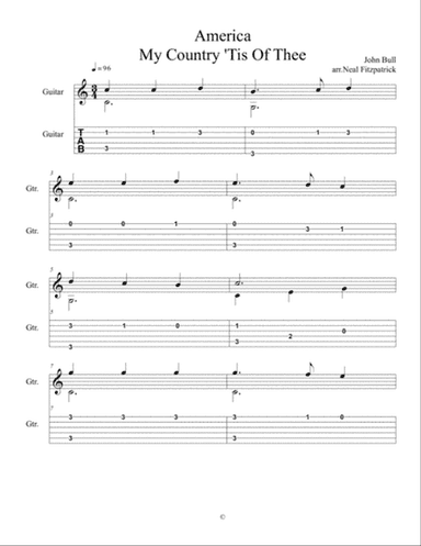 My Country 'Tis Of Thee-America for Beginner Guitar