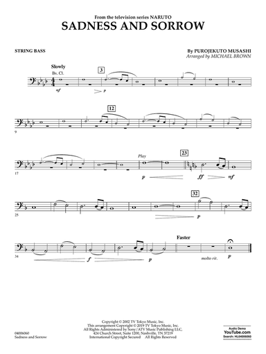 Sadness and Sorrow (from Naruto) (arr. Michael Brown) - Bass