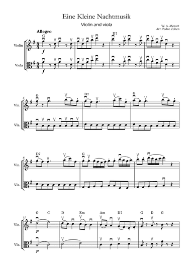 Eine Kleine Nachtmusik - violin & viola version w/ arcades and chords