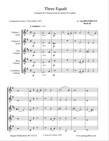 Beethoven: Three Equali WoO 30 for Clarinet Choir