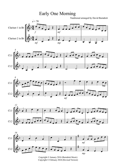 Early One Morning for Clarinet Duet