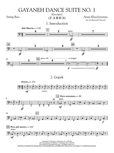 Gayenah Dance Suite No. 1 (Excerpts) (arr. Kenneth Snoeck) - String Bass