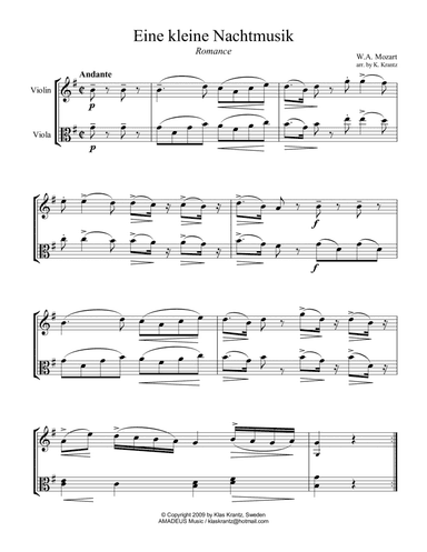 Romance from Eine kleine Nachtmusik for violin and viola duo