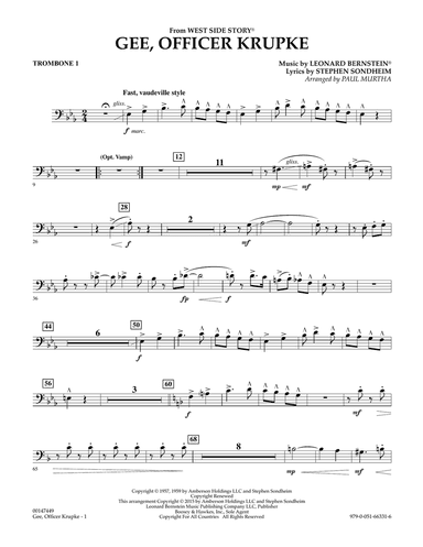 Gee, Officer Krupke (from West Side Story) (arr. Paul Murtha) - Trombone 1