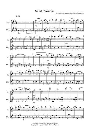 Salut d' Amour for Flute and Oboe Duet