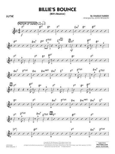 Billie's Bounce (arr. John Wasson) - Guitar