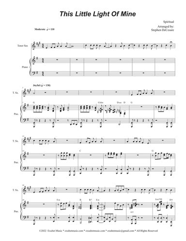 This Little Light Of Mine (Tenor Saxophone and Piano)