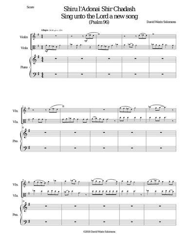 Shiru l'adonai shir chadash - O sing unto the LORD a new song for violin, viola and piano