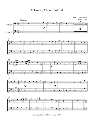 O Come, All Ye Faithful (bass C instrument duet, parts only)