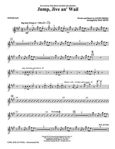 Jump, Jive An' Wail (arr. Mac Huff) - Tenor Sax