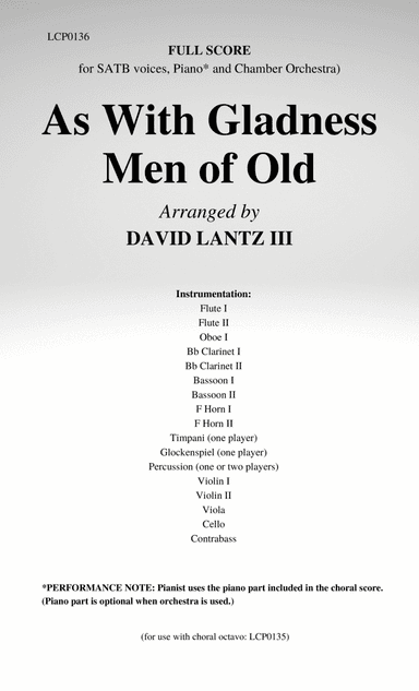 As With Gladness Men of Old - Score Only