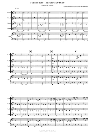 Waltz of the Flowers (Fantasia from the Nutcracker) for Violin Quartet