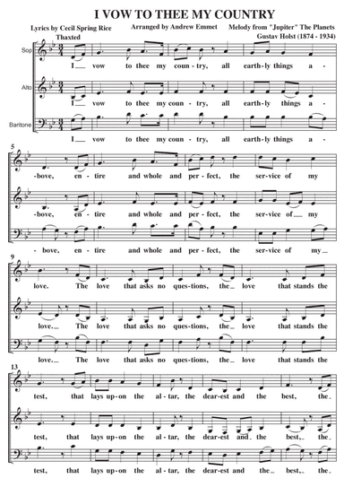 I Vow To Thee My Country A Cappella SAB