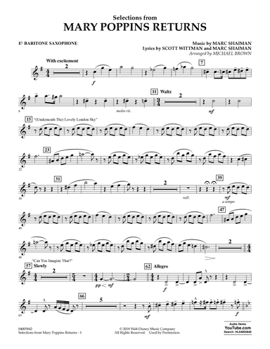 Selections from Mary Poppins Returns (arr. Michael Brown) - Eb Baritone Saxophone