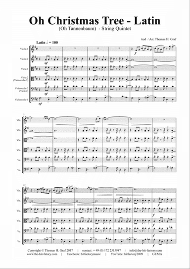 Oh Christmas tree - Latin - (Oh Tannenbaum) - String Quintet