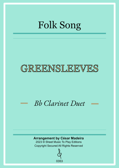 Greensleeves - Bb Clarinet Duet - W/Chords (Full Score and Parts)