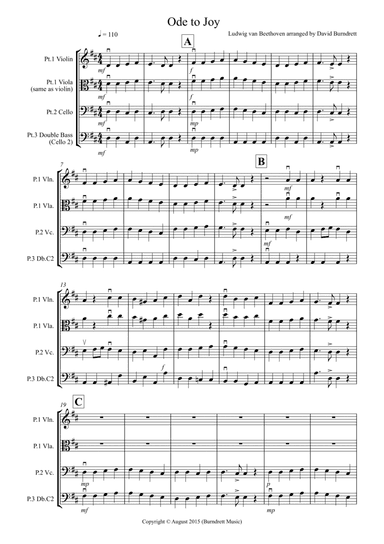 Ode to Joy for Violin or Viola, Cello and Bass Trio