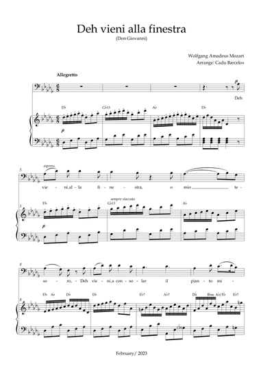 Deh vieni alla finestra (Don Giovanni) Mozart - Db Major Chords (BARITONE)