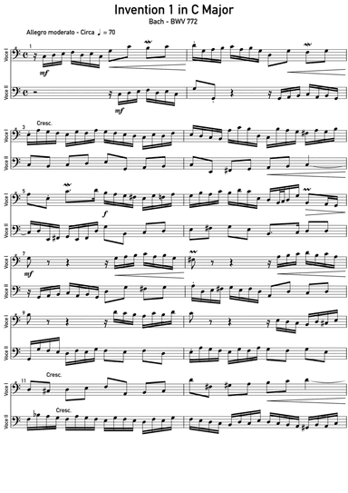 Bach - Invention 1 in C Major (Arranged for Electric Bass) (NO TAB)