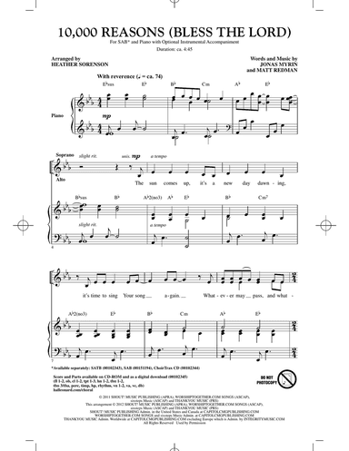 10,000 Reasons (Bless The Lord) (arr. Heather Sorenson)