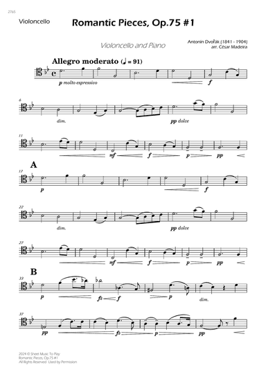 Romantic Pieces, Op.75 (1st mov.) - Cello and Piano (Individual Parts)