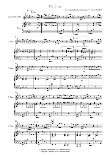 Fur Elise for Descant Recorder and Piano