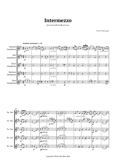 Intermezzo from Cavalleria Rusticana by Mascagni for Saxophone Ensemble