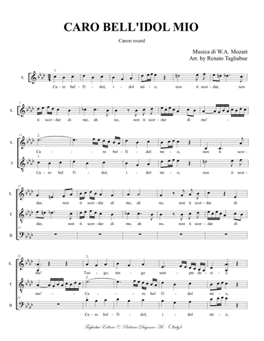 CARO BELL'IDOL MIO KV 562 - Arr. Canon for Soprano, Tenor and Bariton