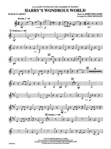 Harry's Wondrous World (from Harry Potter and the Chamber of Secrets): B-flat Bass Clarinet