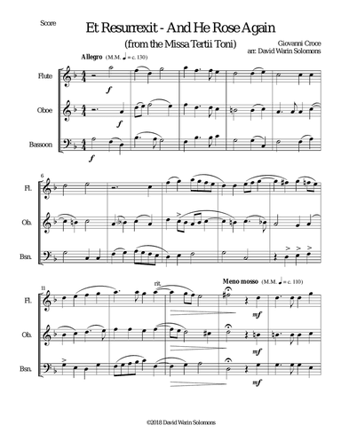 Et Resurrexit (and He rose again) for wind trio (flute, oboe, bassoon)