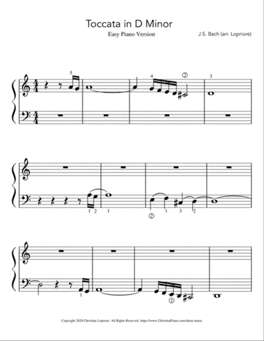 Toccata in D Minor by J.S. Bach (BWV 565) Easy Piano