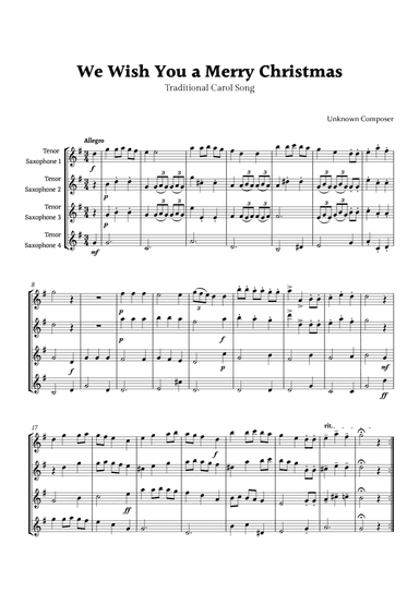 We Wish you a Merry Christmas for Tenor Sax Quartet