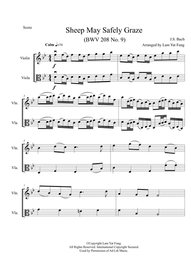 Sheep May Safely Graze Violin Viola J.S. BACH