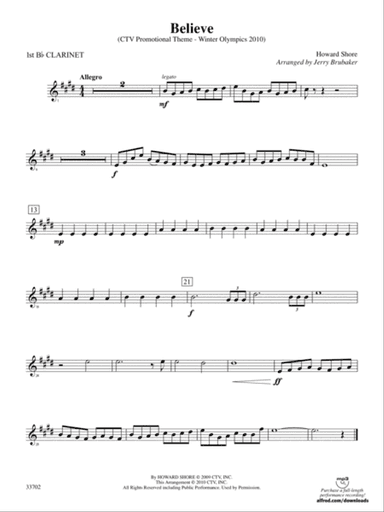 Believe (Winter Olympics 2010): 1st B-flat Clarinet