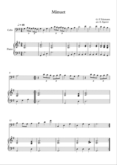 Minuet, Georg Philipp Telemann, For Cello & Piano