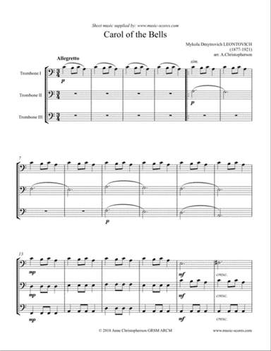 Carol of the Bells - 3 Trombones